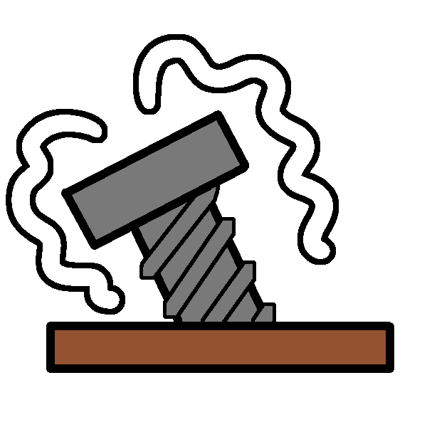 A screw at an angle mostly out of a surface, with wiggly white lines around it. 